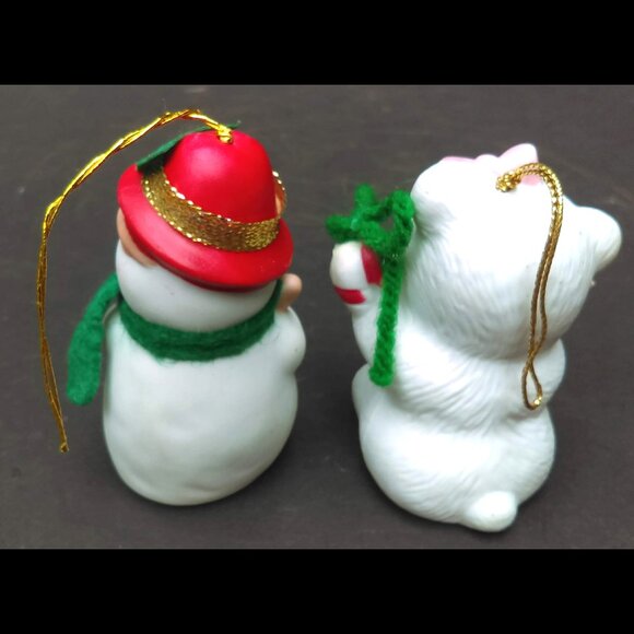 Vintage BOA Christmas Porcelain Chime Bells Ringers Ornaments Snowman and Bear - Picture 2 of 10